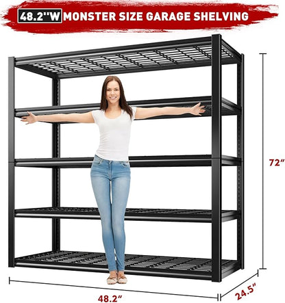 REIBII 48.2'' W Garage Shelving, 3010LBS Storage Shelves Heavy Duty, 5 Tier - Image 2