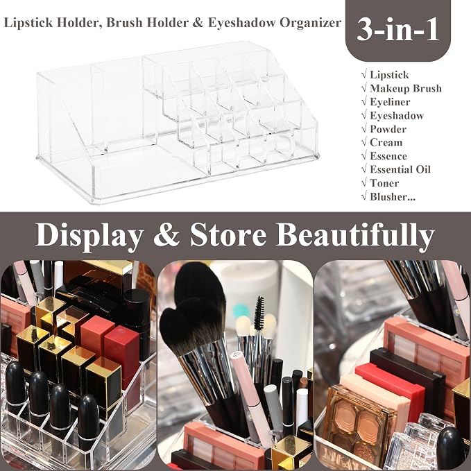 Sea Team 16-Slot Acrylic Plastic Lipstick Organizer, Makeup Storage Box - Image 5
