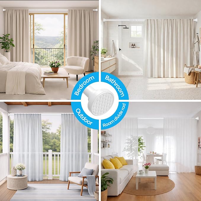 MEXAU White Shower Curtain Rod 40-113 Inch Adjustable 1.26 Inch Diameter - Image 6