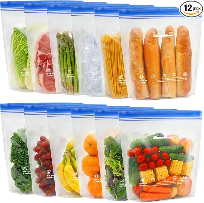 SPLF 12 Pack Reusable 2 Gallon Freezer Bags Dishwasher Safe, Extra Large by SPLF