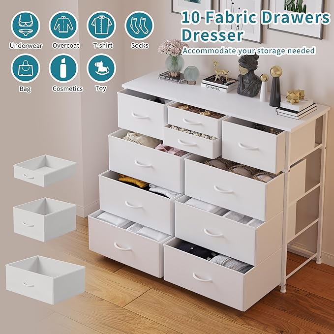 LUMTOK 10 Drawers Dresser with Fabric Bin - Image 4
