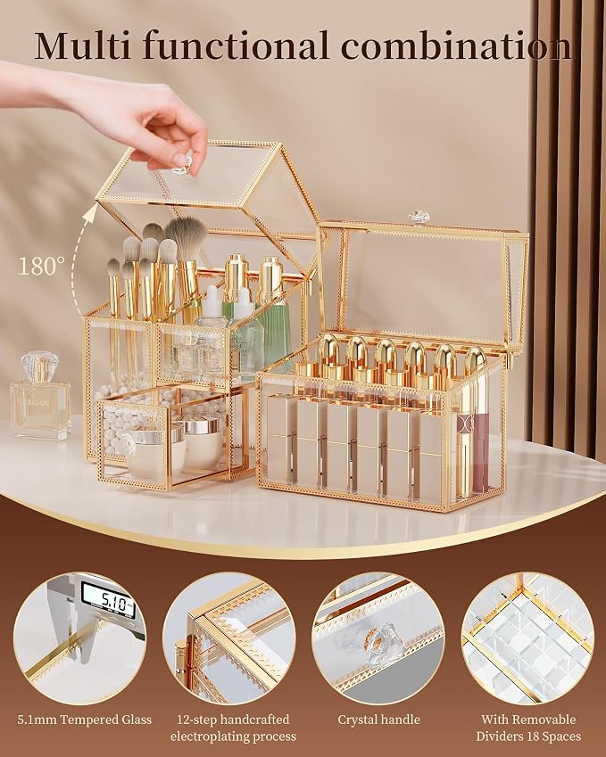 Tempered Glass Makeup Organizer – Clear Vanity Organizer - Image 8