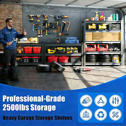 5 Tier Metal Garage Shelving, 36 Wide Heavy Duty Adjustable Garage Storage - Image 2