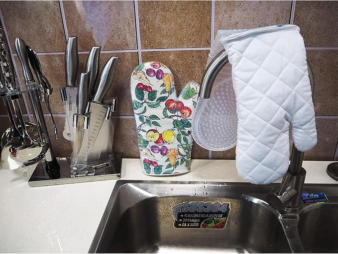 Oven Mitts Set of 2 with Transparent Clear Silicone Shell and Nice Friut Flower - Image 7