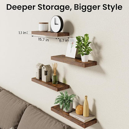 BAYKA Floating Shelves for Wall, 15.7in Wall Mounted Rustic Wood Shelves for - Image 8