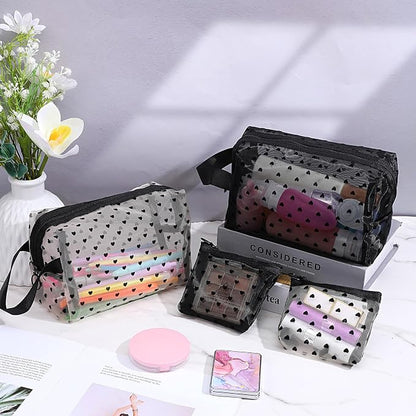 4 PCS Heart Printed Mesh Makeup Bag Set - Image 7
