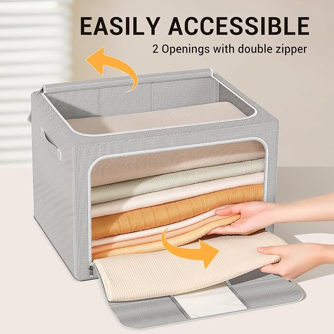 Clothes Storage Bins with Metal Frame Foldable Storage Box Clothes Organizers - Image 4