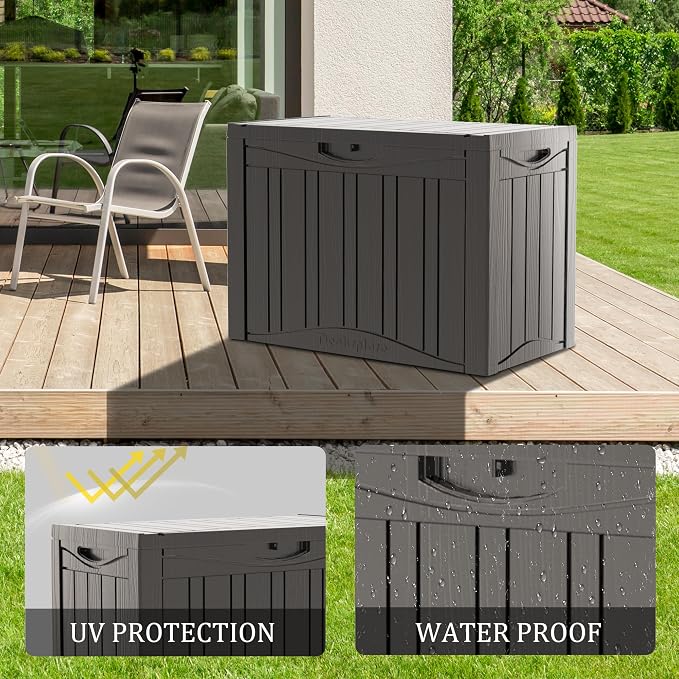 45 Gallon Deck Box, Resin Outdoor Indoor Waterproof Storage Box, Lockable - Image 3
