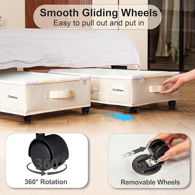Vincona Under Bed Storage with Wheels, Rolling Under Bed Storage Containers - Image 4