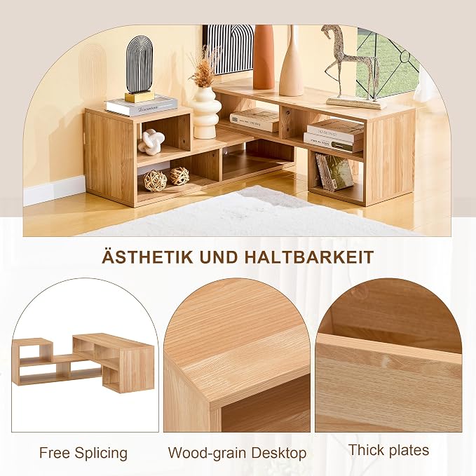 L-Shaped TV Stand for TVs up to 50''+, Modular TV Stand Light Wood | Modern - Image 8