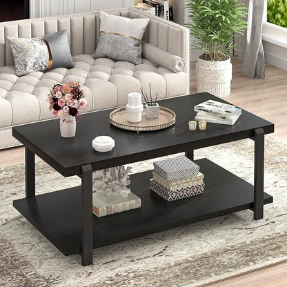 FOLUBAN Black Coffee Table, Modern Rustic Wood Center Table by FOLUBAN