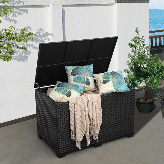 Valita Outdoor Wicker Storage Box, Big Size, Resin Black Rattan Deck Bin by Valita