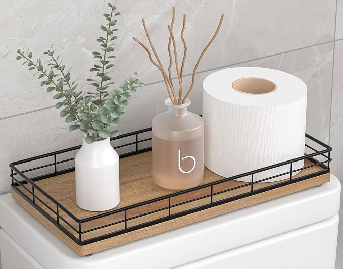 Toilet Paper Basket Organizer – Acacia Wood Toilet Tank Tray by Focusonit