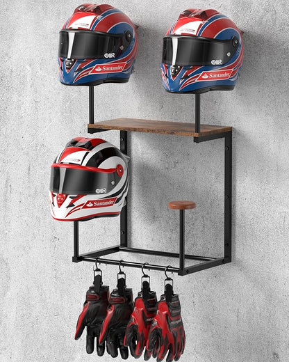 Motorcycle Helmet Holder Wall Mount, Solid Wood and Metal Helmet Rac, by NANAGIFTREE