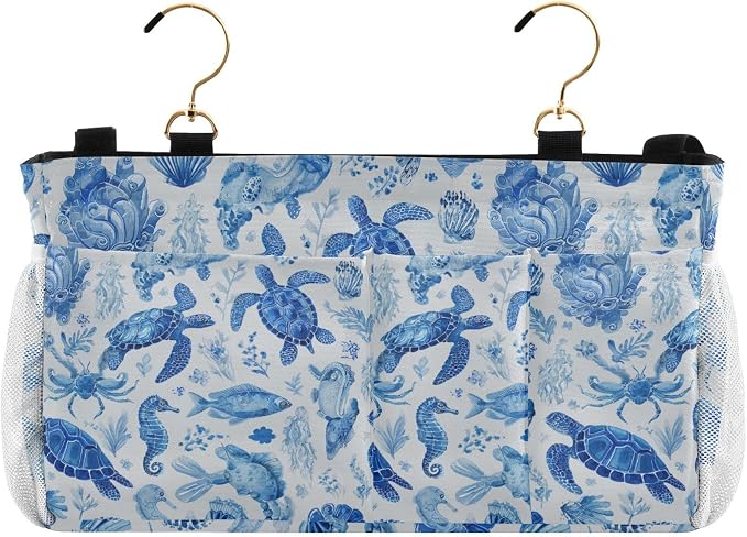 Ink Blue Turtles Fish Crabs Bedside Caddy by QwThum