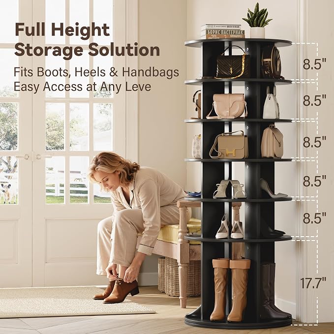 YESHOMY 6-Tier Rotating Shoe Rack Tower, 360° Spinning Vertical Shoe & Handbag - Image 3