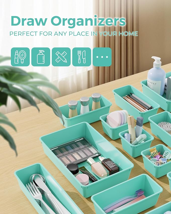 BiuLeon 25 PCS Plastic Drawer Organizers Set, 4-Sizes Vanity and Makeup - Image 3