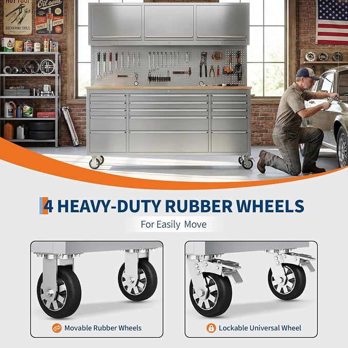 GarveeTech 72-Inch Heavy-Duty Rolling Tool Chest & Mobile Workbench, 15 Drawers - Image 5