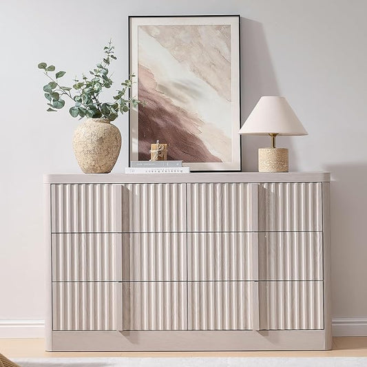 Fluted Dresser for Bedroom, Modern TV Stand Set, Curved Profile Design by YANSNWO