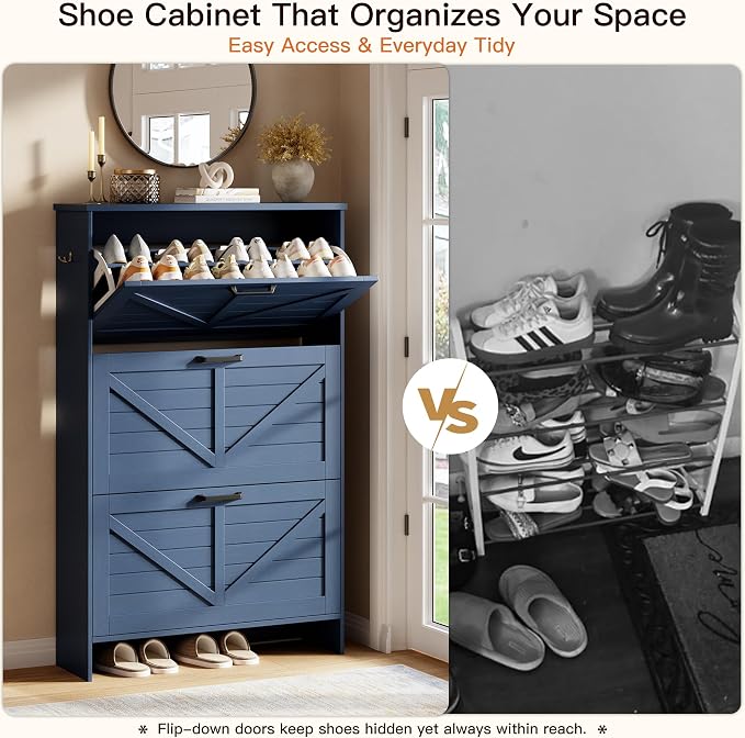 Nicetree Shoe Cabinet for Entryway, 3 Flip Drawers Shoe Storage Cabinet - Image 6