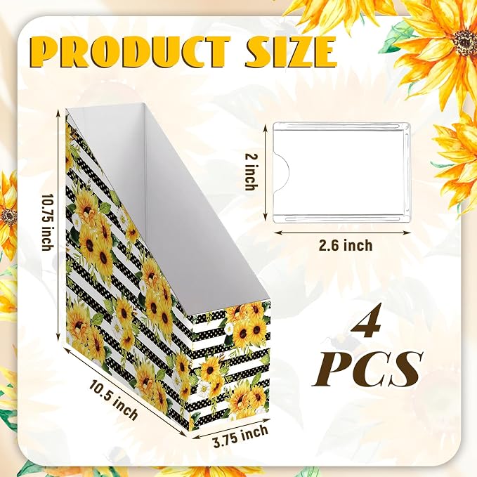 Sunflower Magazine File Holder Decorative Set of 4 | Foldable Magazine Storage - Image 2