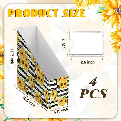 Sunflower Magazine File Holder Decorative Set of 4 | Foldable Magazine Storage - Image 2
