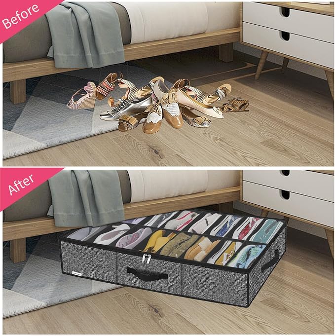 Onlyeasy Sturdy Under Bed Shoe Storage Organizer Fit 8 to 16 Pairs, Collapsible - Image 3