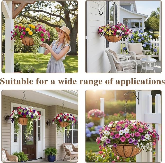 EIMQUVW 2 Pack Black Metal Round Hanging Basket 12 Inch Decorative Outdoor - Image 6