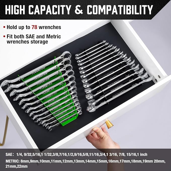 ALOANES 78-Slot Metal Wrench Organizer, Heavy Duty Wrench Organizer Tray - Image 4