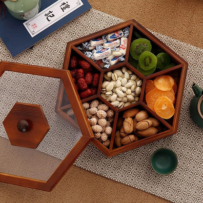 Solid Wood Box Chinese Divided Grid Dried Fruit Tray Vintage Ornament - Image 6