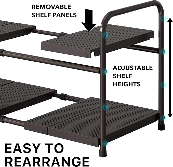 Simple Houseware Under Sink 2-Tier Heavy Duty Expandable Rack Organizer - Image 4
