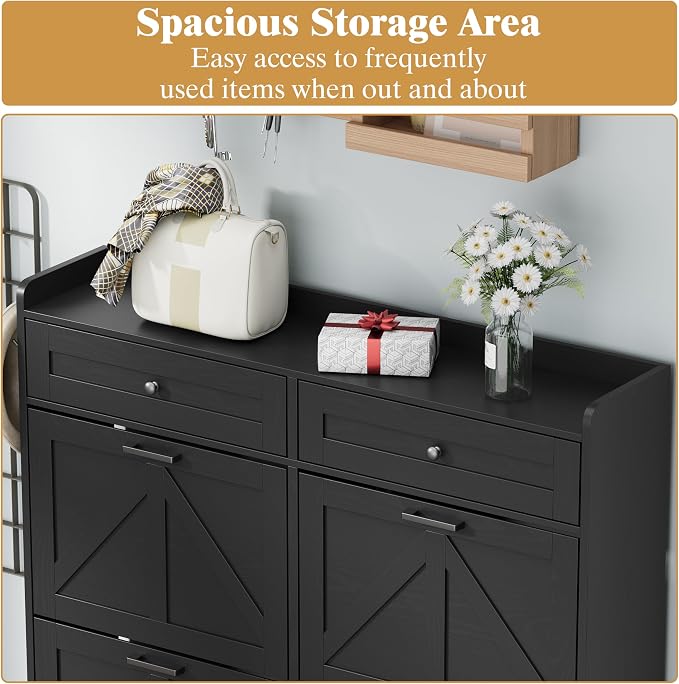 Thacuok Shoe Cabinet with 6 Flip Drawers & 2 Storage Drawers, Rustic Farmhouse - Image 4