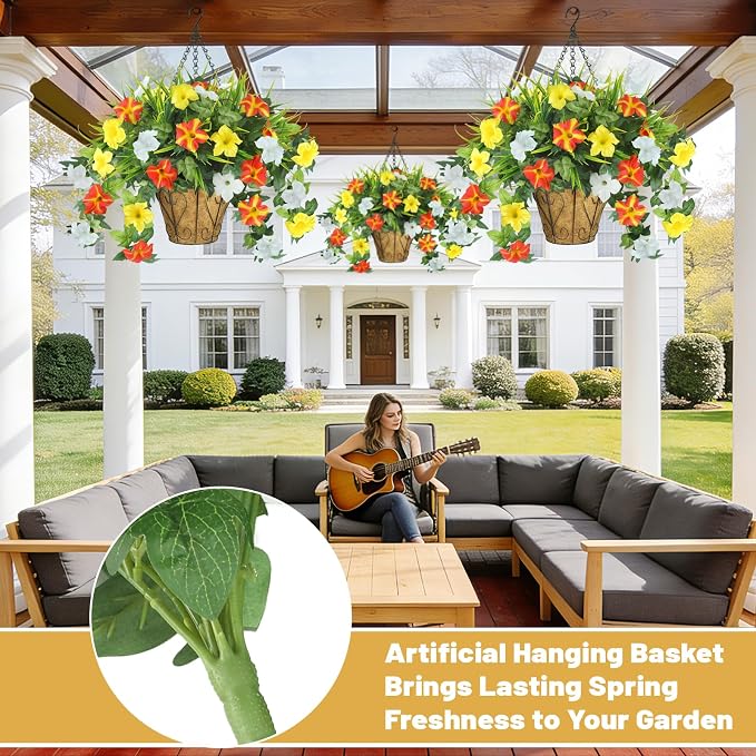 2 Pack Artificial Flowers Hanging Baskets - Image 7