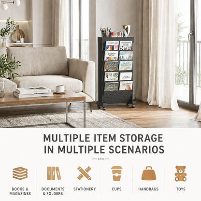 6-Tier Rolling Bookshelf Magazine Rack - Image 6