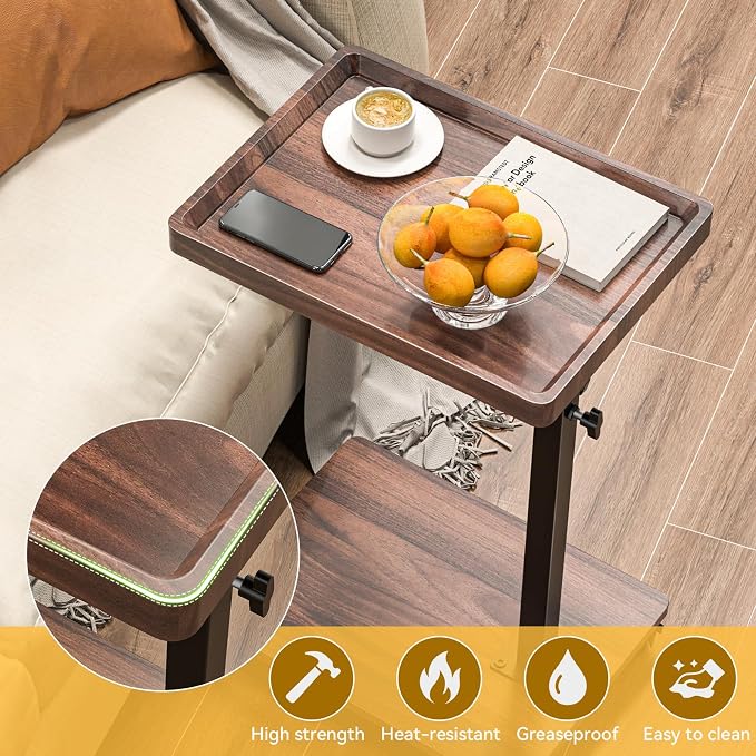 C Table End Table Adjustable Height, 360°Swivel TV Tray Table - Image 6