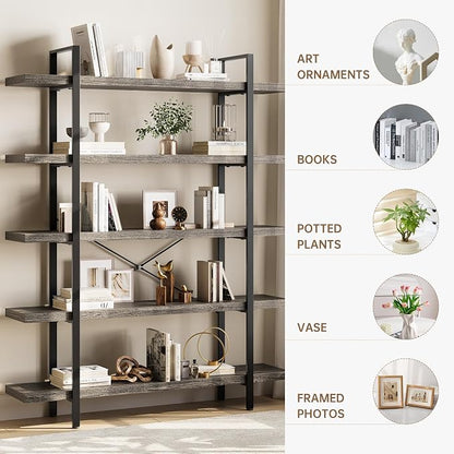 Bookshelf Set, Heavy Duty 5-Tier Industrial Bookcase, 120lbs Shelf Capacity - Image 3