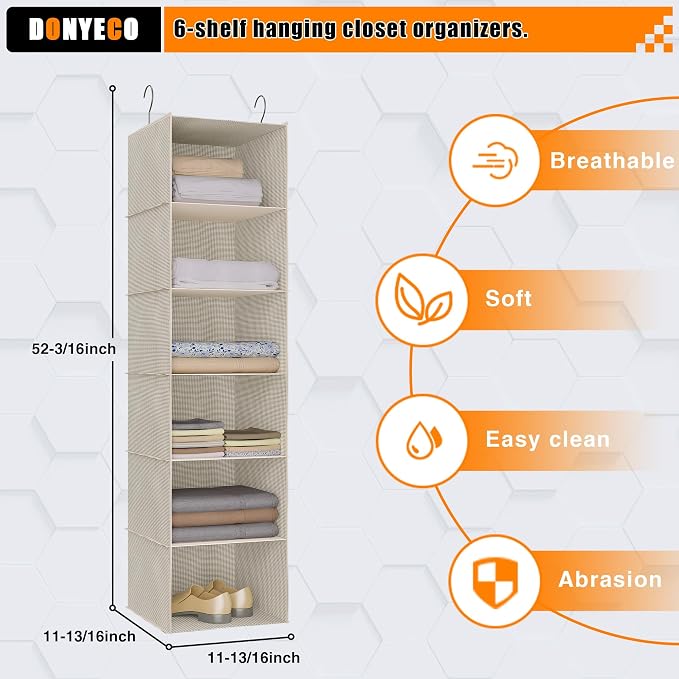 Hanging Closet Organizer, Easy Mount Foldable 6-Shelf Hanging Closet Wardrobe - Image 3