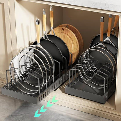 Pull Out Pots and Pans Organizer Under Cabinet, Expandable Sliding Lid Holder by Lozovincablemanagementtray