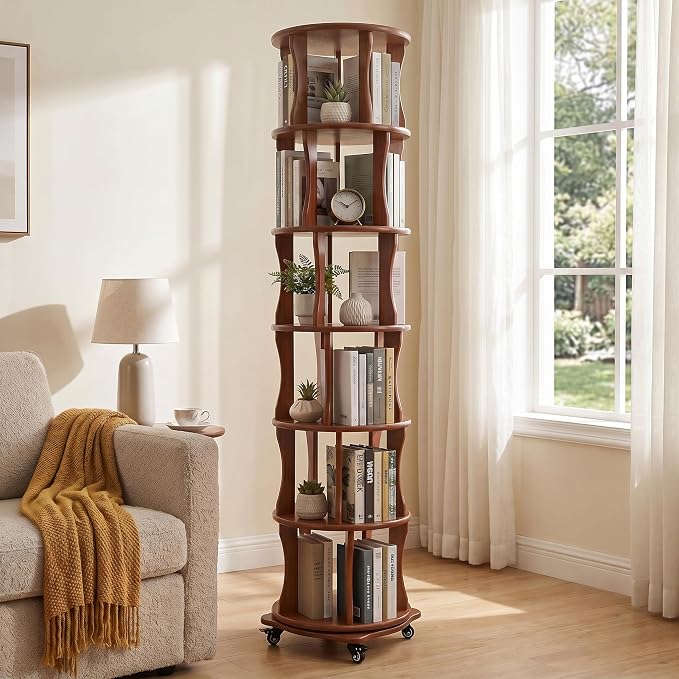 Rotating Bookshelf Tower 6 Tier Corner Bookshelf 360° Spinning Bookshelf | - Image 9