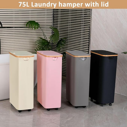 75L Slim Laundry Hamper with Wheels, Clothes Hamper - Image 6