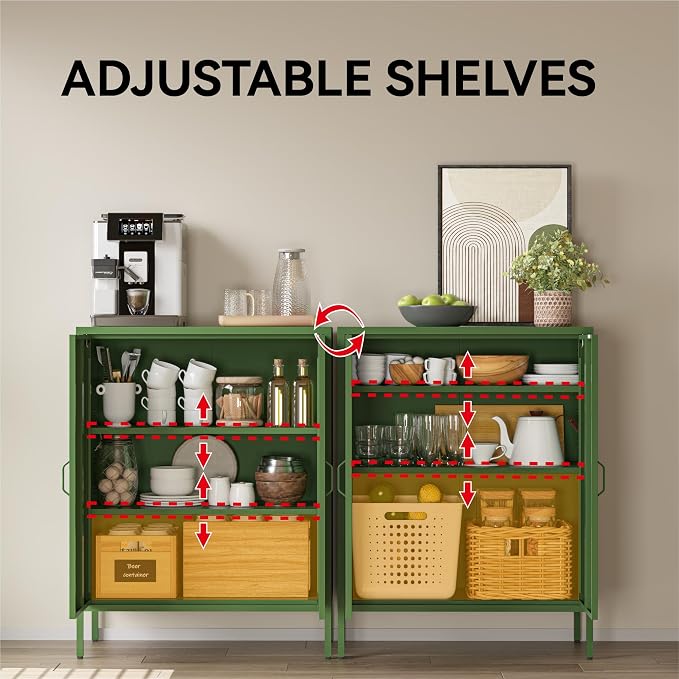 COFaR Forest Green Metal Cabinet, 40” Kitchen Pantry & Coffee Bar Cabinet - Image 5