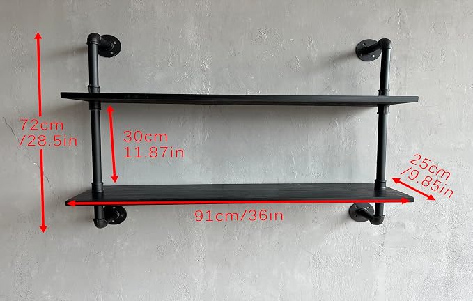 HDDFER Floating Bookshelf Shelves Industrial Pipe Shelving Pipe Shelf Rustic - Image 2