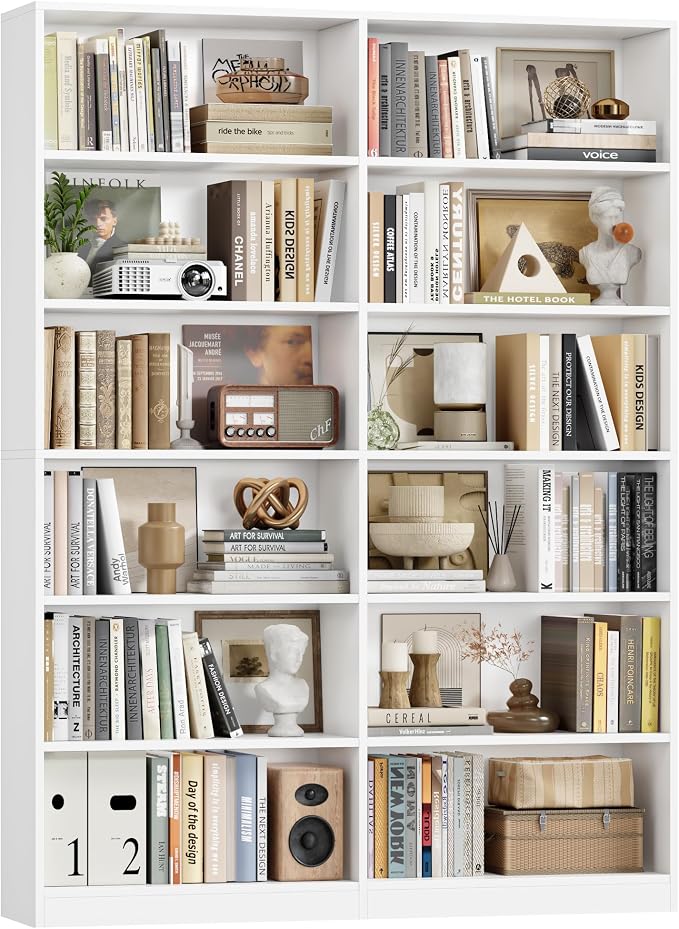 FACBOTALL Bookshelf and Bookcase, 6-Tier Double Wide Bookshelves, Freestanding by FACBOTALL