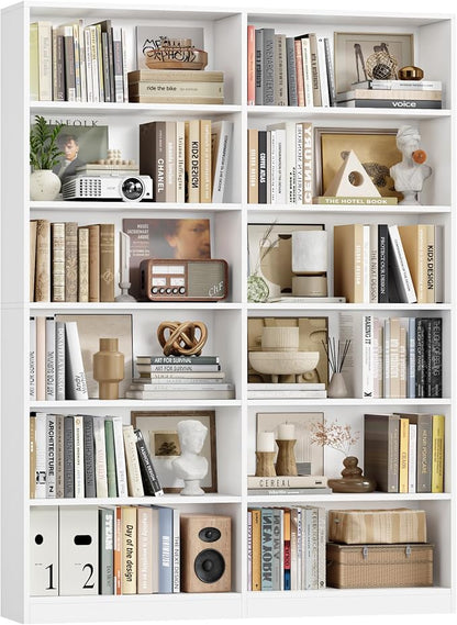 FACBOTALL Bookshelf and Bookcase, 6-Tier Double Wide Bookshelves, Freestanding by FACBOTALL