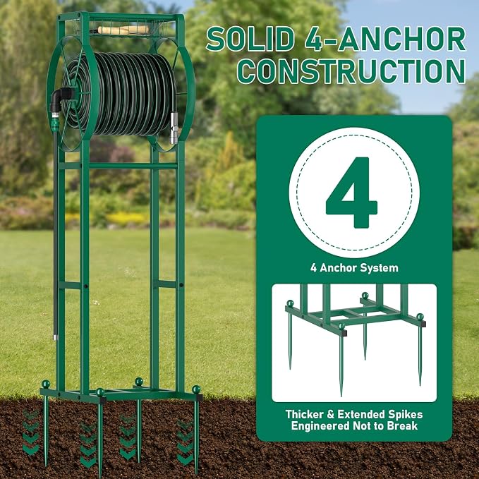Garden Hose Reel Stand with Storage Rack - 125ft 5/8" Water Hose Organizer - Image 3