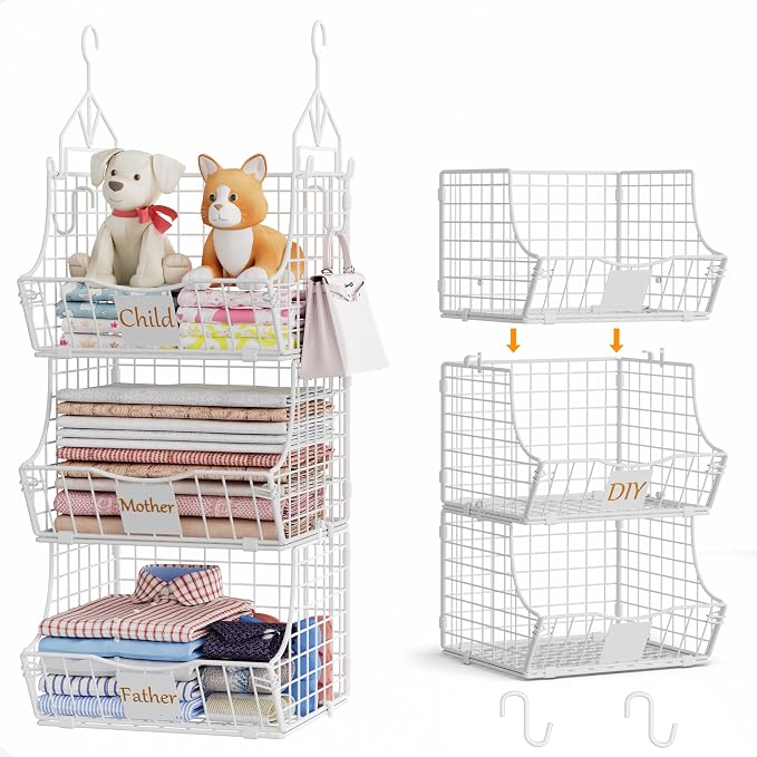 Hanging Closet Organizers and Storage, 3 Tier Closet Shelf Clothes Organizer by Unknown