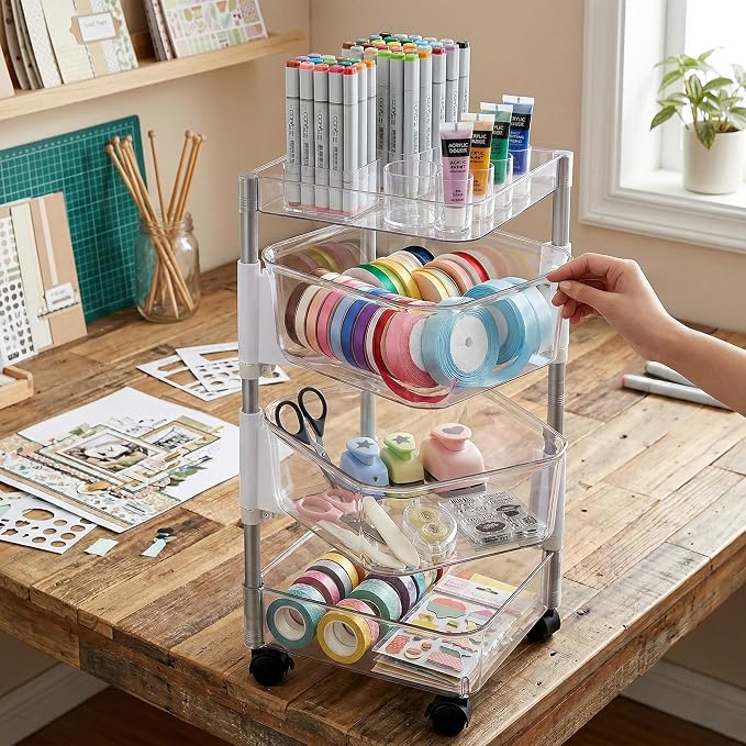 OnDisplay 360° Rotating Clear Storage Trolley – Multi-Tier Rolling Acrylic - Image 8