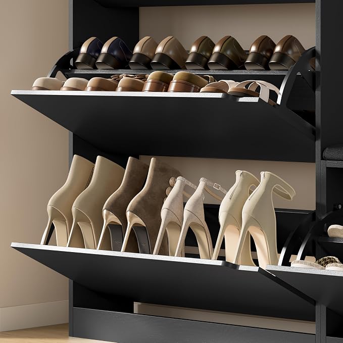 BORNOON Shoe Cabinet with Bench and 3 Flip Drawers, Slim Narrow Shoe Storage - Image 6