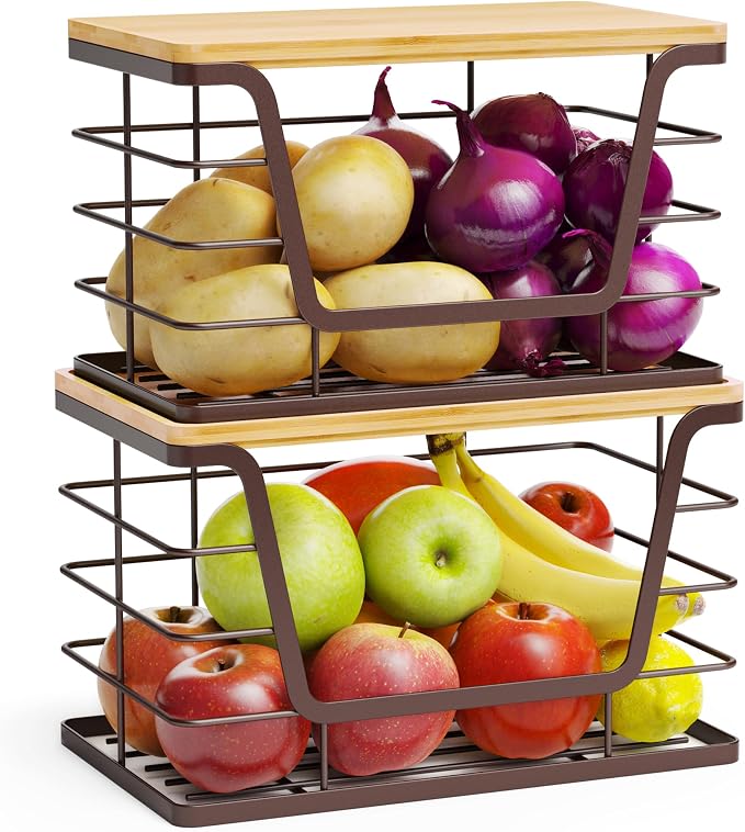 ALOCEO 2 Pack Stackable Wire Storage Basket by ALOCEOWallHooksAdhesive