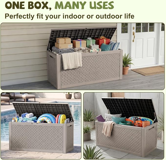 150 Gallon Outdoor Storage Box, Large Resin Deck Box Waterproof, Lockable Toy - Image 2